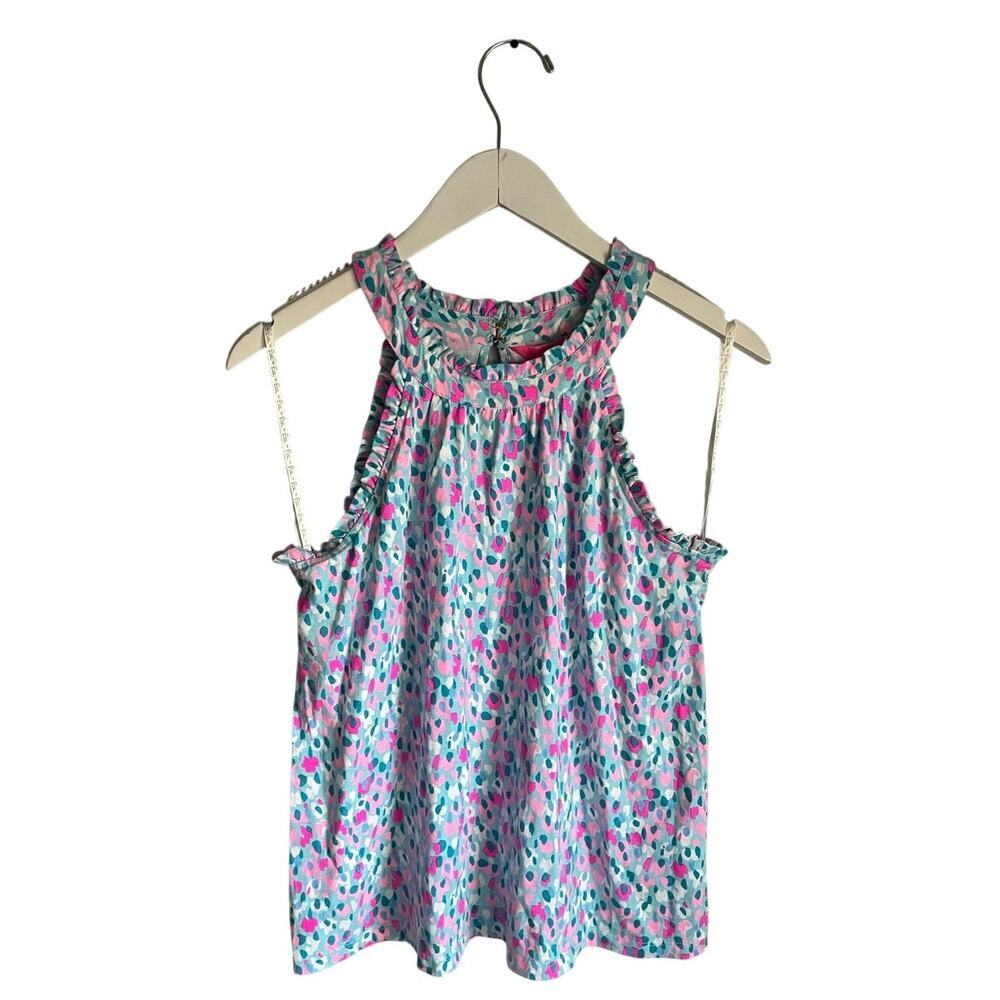 Lilly Pulitzer Polka Dot Cotton Jerrica Halter Tank Top Office Pink Ruffle Small